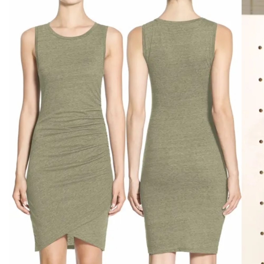 Leith ruched bodycon green tank dress